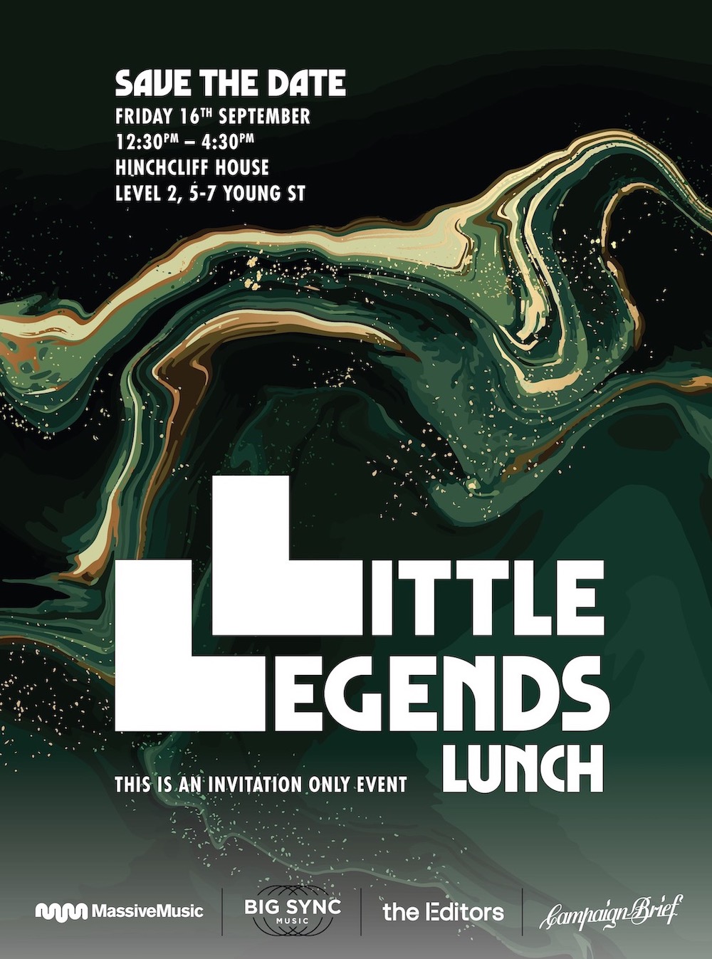 MassiveMusic, Big Sync Music, The Editors and CB to hold the 2nd annual Little Legends Lunch on Friday, 16th Sept at Hinchcliff House, Sydney